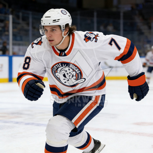 Maillot de hockey sur glace blanc pour homme avec rayures orange et bleu marine, impression sublimée, manches trois quarts, évacuation de l'humidité, coupe classique - Product Image 3