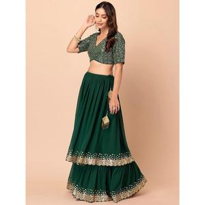 Fabuleux vert foncé paillettes Georgette robe de soirée Lehenga Choli pour tenue de soirée - Product Image 5