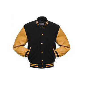 Custom Logo <b>Men</b> Wool Varsity <b>Jacket</b> Genuine Leather Sleeves <b>Warm</b> Winter Letterman Bomber <b>Jacket</b> Wholesale WVJ-0010B - Product Image 1