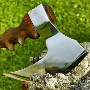 Hacha Vikinga Hecha a Mano de Acero al Carbono, Cuchillo para Pizza de Acero de Damasco para Camping y Aplicaciones de Corte - Product Image 3