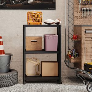 Scaffale di Stoccaggio per Garage a 3 Ripiani in Materiale PP Nero, Capacità 100 Libbre per Ripiano, Montaggio Senza Attrezzi - Product Image 3