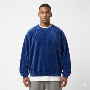 High Quality Men's Oversized Velvet Crewneck <b>Sweatshirt</b> Custom Logo Heavyweight <b>Velour</b> Streetwear Blank Pullover Wholesale - Product Image 2