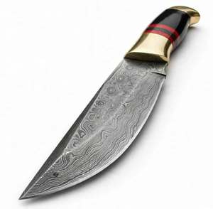 Outil de terrain artisanal en acier Damas, manche en corne noire et intercalaire rouge en laiton - Product Image 4