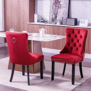 Sedia da pranzo contemporanea in velluto imbottito con gambe in legno massello e finiture con borchie - Design classico trapuntato - Product Image 5
