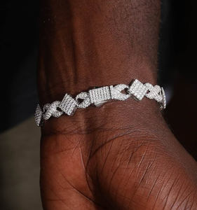 Pulsera de Diamantes en Plata 925 con Baño de Rodio para Hombre, Corte Princesa, Cadena Geométrica, Lujosa para Uso Diario - Product Image 1