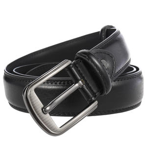 Cinturón Formal de Cuero Negro, Hebilla de Acero Rectangular, Moldeado en una Sola Pieza, Cinturón de Vestir Duradero para Hombre - Product Image 1