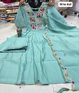 Hermoso conjunto de Kurti-Plazzo Anarkali de seda de vidrio Mal Chanderi con diseño floral multihilo y hecho a mano, moda femenina. - Product Image 6