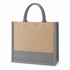 Sac de courses en toile grande taille gris avec poignée beige et anse supérieure pour les courses - Product Image 3