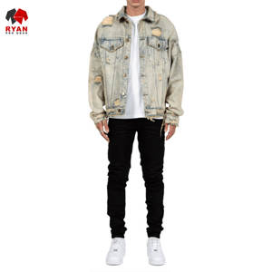 แจ็คเก็ตยีนส์คุณภาพพรีเมียมสำหรับผู้ชาย แบบสั่งทำพิเศษ ปิดด้วยกระดุม พร้อมโลโก้สั่งทำ เป็นมิตรต่อสิ่งแวดล้อม - Product Image 1