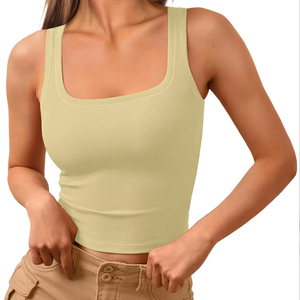 Women's Scoop Neck Sleeveless <b>Crop</b> <b>Top</b> Solid Color Breathable Yoga Tank <b>Top</b> Spandex Fitness Yoga Sports <b>Top</b> - Product Image 4