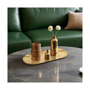 Oval Gold Plated Storage <b>Tray</b> With Polished Finish Modern Luxury Design For Table Top Organization - Product Image 1