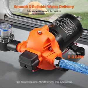 Pompa Acqua a Diaframma 12V DC per Uso Marino, 5 Camere, 5 GPM, 12V 40-100 PSI, Pressostato Automatico Regolabile 1/2F - Product Image 5