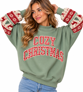 Sweat-shirt à col montant personnalisé pour femme, orné de cristaux et d'appliques de Noël, coupe oversize, manches longues, haut d'hiver - Product Image 3