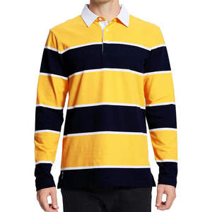 Polo de punto a rayas de manga larga para hombre, diseño de paneles con corte y costura, estilo casual, multicolor, con bloques de color, y pantalones cortos para hombre. - Product Image 1