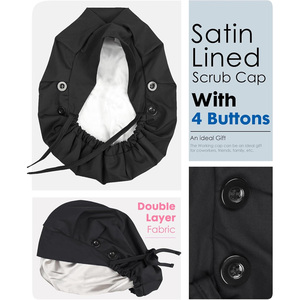 Drain Sports DS-SC-1607 Black Polyester/Cotton Surgical <b>Scrub</b> <b>Cap</b> Satin Finish Needle Detection Button Tie-Back Closure Hospital - Product Image 4