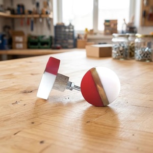 Modern Red <b>White</b> Brass Resin Cabinet <b>Knob</b> Round Furniture Handle Easy Installation - Product Image 4