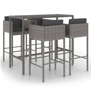 Ensemble de bar de jardin en rotin PE gris, acier et verre trempé avec repose-pieds - Product Image 2