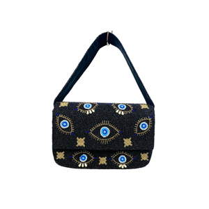Bolso de hombro bohemio con cuentas, bordado negro, correa única, bolso de mano para mujer, diseño artesanal con cuentas de semillas, bolsos de hombro personalizados - Product Image 1