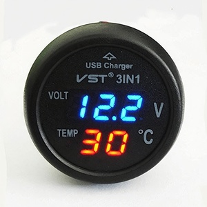 Medidor de voltaje automático de 12-24V, termómetro con pantalla Digital LED, Cargador USB - Product Image 4