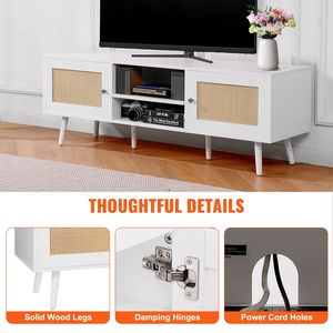 Moderno Boho da 65 pollici porta TV In Rattan bianco per centro intrattenimento da salotto Console multimediale con porta USB integrata - Product Image 6
