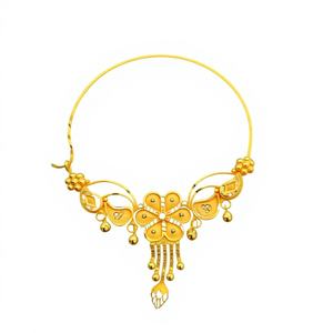 แหวนจมูกทองคำแท้ 22k แบบอินเดียสำหรับงานแต่งงาน เครื่องประดับเจ้าสาว นาท ลายดอกไม้เคลือบสีรูปนกยูง ดีไซน์ห่วงขนาดใหญ่ พร้อมสายเจาะ - Product Image 1