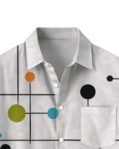 เสื้อเชิ้ตแขนสั้นพิมพ์ลายจุดเส้นสีเทาอ่อน สไตล์ลำลองสำหรับฤดูร้อน เสื้อผ้าสตรีทแวร์ผู้ชาย ผลิตตามสั่ง จำหน่ายส่ง - Product Image 5