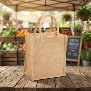 Sac fourre-tout tendance en jute naturel, taille personnalisable, réutilisable pour les courses, avec doubles poignées non tissées et fermeture éclair, idéal pour la vente au détail - Product Image 5