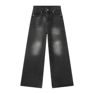 Jean Harem Homme Grande Taille Taille Haute Coupe Droite en Denim Noir Délavé Respirant Coton Mi-lourd Décontracté - Product Image 4