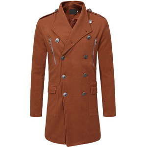 Abrigo de lana marrón de doble botonadura para hombre, talla grande, con cuello vuelto, para invierno. - Product Image 1