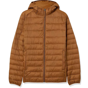 <b>Men's</b> Brown Hooded Puffer <b>Jacket</b> Lightweight Windproof Zipper Closure Casual Autumn Wear Polyester Filled Regular Fit - Product Image 5