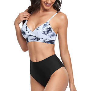 Women's <b>2</b> Piece Bikini Set Crossed Halter <b>Top</b> High Waist Bottoms Digital Print Stretch Swimwear Spandex Polyester - Product Image 3
