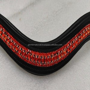 Forma de onda Negro acolchado Cuero Caballo ceja banda con incrustaciones de cristales naranjas Diamante mega Bling ceja banda para brida - Product Image 6