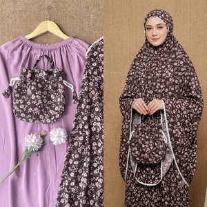Modest Style Floral Printed Muslim Women <b>Prayer</b> <b>Dress</b> Floral Telekung Mukena Set Soft Rayon With Matching Drawstring Pouch - Product Image 5
