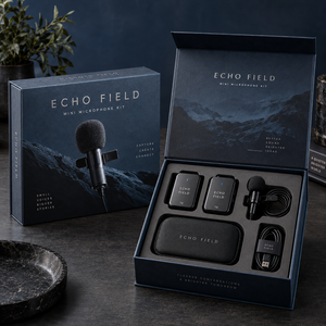 Kit de microphone ECHO Mini personnalisé, boîte d'emballage magnétique de style livre - Product Image 1