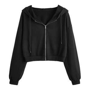 Cropped Zipper Hoodies For <b>Women</b> Boxy Fit Hooded <b>Tops</b> Long Sleeve Cotton Blend <b>Zip</b> <b>Up</b> Casual Modern Everyday Fashion - Product Image 1