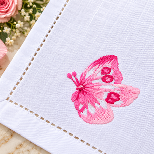 Mantel Individual de Algodón Blanco con Bordado de Mariposa Rosa Botánica, Decoración de Tela con Dobladillo Fino para Mesa del Hogar y Regalo Elegante - Product Image 3