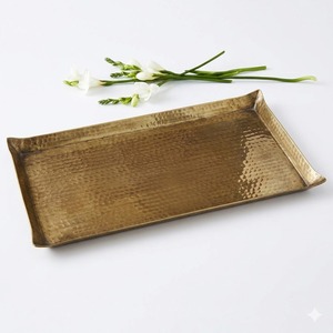 Plateau de service rectangulaire en aluminium martelé à la main, finition argentée, avec poignées, pour la maison et la cuisine. - Product Image 2