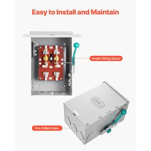 Interruttore di Trasferimento di Potenza a Doppio Contatto per Impieghi Gravosi 200A, 48000W, Manuale, per Generatore, Compatibile 120/240V, Corrente di Telaio 63A - Product Image 6