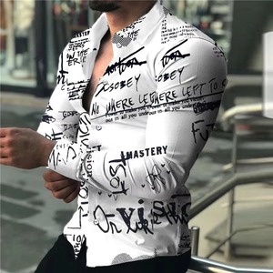 Chemise Homme 7 Couleurs Imprimé Lettres 3D Manches Longues Coupe Ample Printemps Vacances Plage Grande Taille 6X Col V Tissu Tissé - Product Image 2