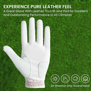 Gants de golf en cuir véritable Cabretta de qualité supérieure, blancs, unisexes pour adultes, confortables, à doigts entiers, avec sangle de poignet réglable, antidérapants - Product Image 5