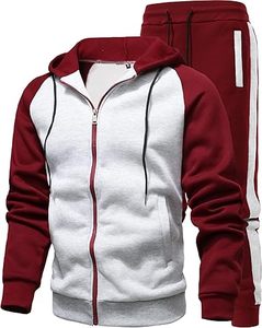Survêtement unisexe streetwear à capuche avec blocs de couleur, fermeture éclair sur toute la longueur, manches longues, décontracté, pour l'hiver, avec poches latérales, coupe classique - Product Image 1
