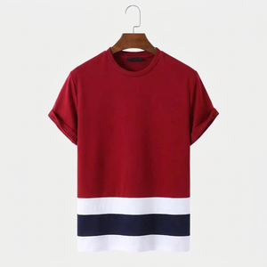 Camiseta de hombre con paneles, de algodón, informal, de manga corta, cuello redondo, a la moda, con paneles en contraste, estilo urbano, de verano, corte regular - Product Image 2