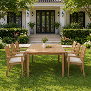 Muebles de Exterior Modernos Astera, Mesa Rectangular de Madera de Teca Sólida con Listones, Orificio para Sombrilla, Resistentes a la Intemperie - Product Image 5