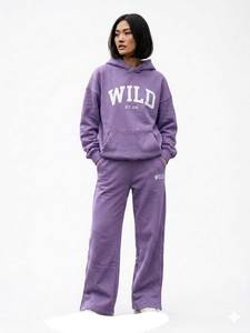 Ensemble survêtement deux pièces pour femme grande taille, couleur unie, 100% coton biologique, sweat-shirt oversize et pantalon large assorti - Product Image 4