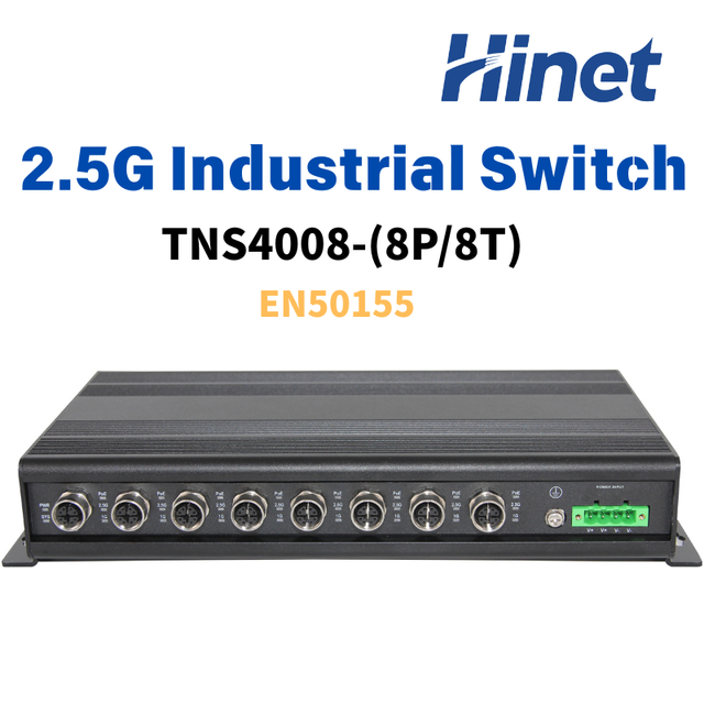 2.5G EN50155 Ethernet Switch 8 Port M12 Unmanaged Rugged IP40 PoE Optional SNMP QoS 40Gbs Wide Temp -40~75C Industrial Network