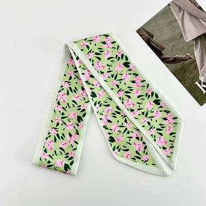Foulard en soie fin pour femme, ruban long en soie, petit foulard de cou, ruban pour poignée de sac à motif floral, foulard de poche, accessoire de mode pour femme 90 cm x 6 cm - Product Image 5