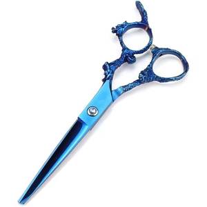 Ciseaux à cheveux professionnels en acier inoxydable, lame tranchante, pour droitiers, manche long, couleur bleue - Product Image 5
