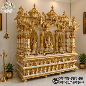 Super Large Size Swaminarayan White Golden <b>Mandir</b> for Home Premium Hand-Carved Teak Wood Puja Temple Custom Wooden Ghar <b>Mandir</b> - Product Image 2