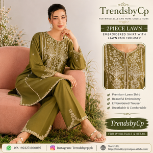 Ensemble Kurta brodé 2 pièces non cousu pour femme, vert olive, motif floral, travail artisanal, style bohème, printemps-été, coupe ample, longueur midi - Product Image 4