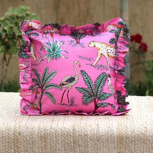 Housse de coussin carrée à volants imprimé animal rose, style bohème, taie d'oreiller décorative pour la maison - Product Image 2